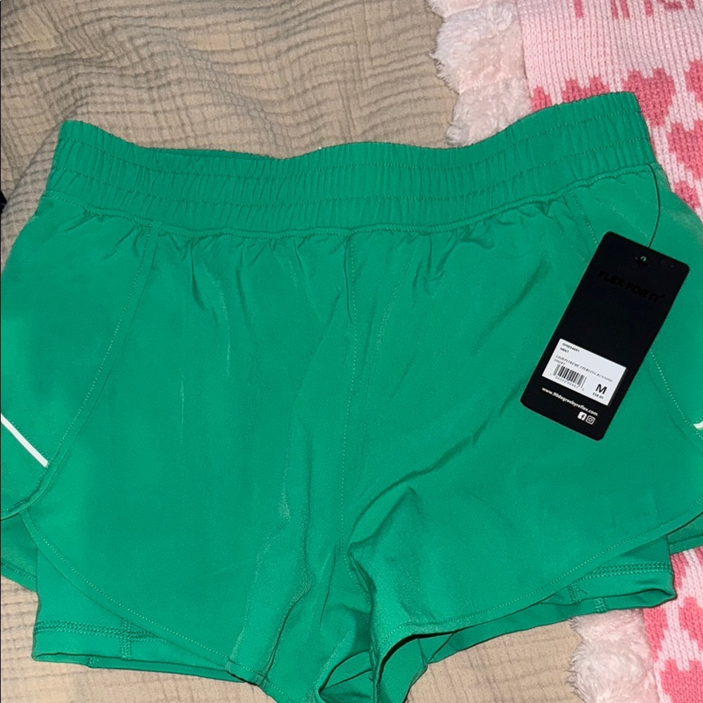 90 Degree By Reflex Green Athletic Shorts Elastic Waistband